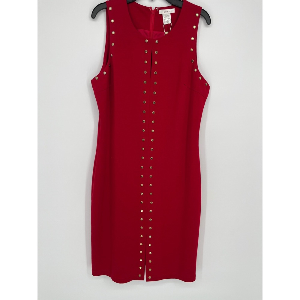 Esley Womens Studded Sleeveless Sheath Dress Women L Red Gold Accent
Lined Glam